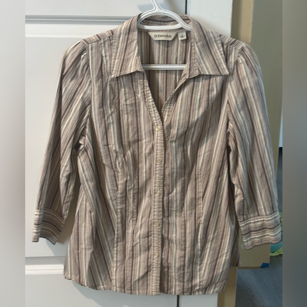St. John's Bay Striped Button Down Shirt - Brown and White